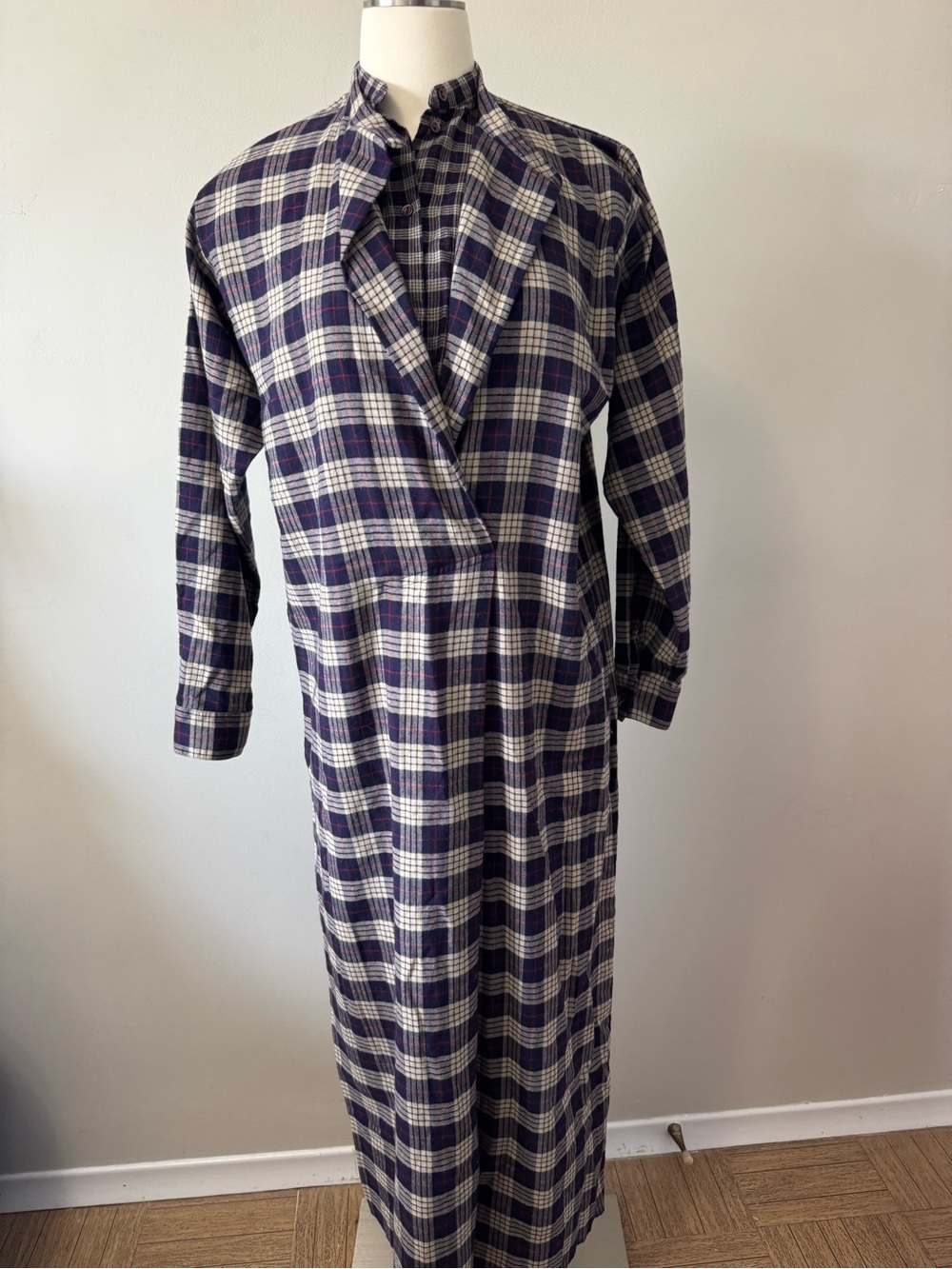 Richard Malcolm Vintage Plaid Maxi Shirt Wool Dress With Belt Size 4